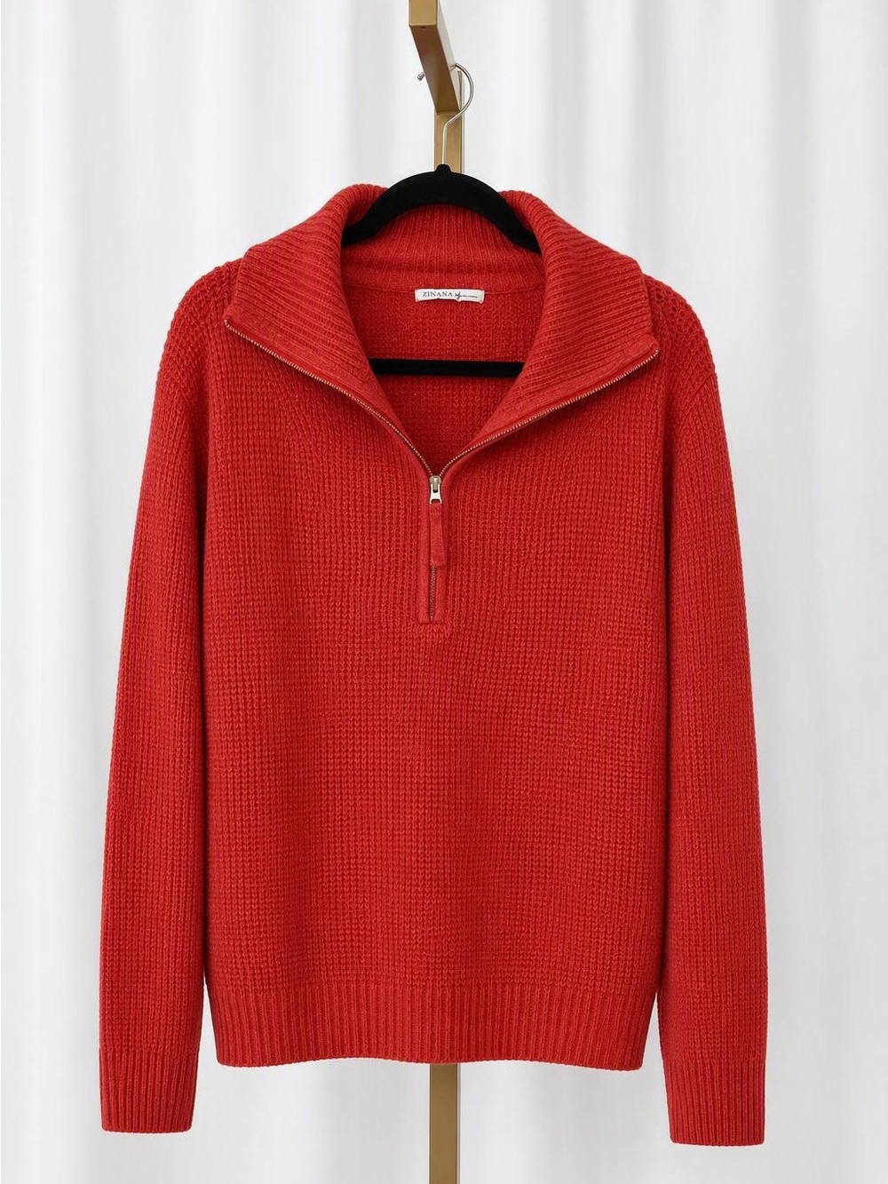 Zenana Outfitters Red Half-Zip Waffle Knit Turtleneck Sweater